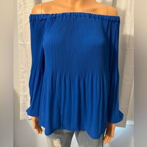 Pretty MICHAEL Michael Kors size S blue pleated off the shoulder blouse NWT
